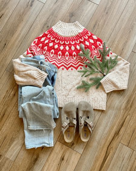 Holiday outfit. Sweater. 90s jeans. Birkenstock Boston clogs. Christmas sweater. 

#LTKSeasonal #LTKGiftGuide #LTKHoliday