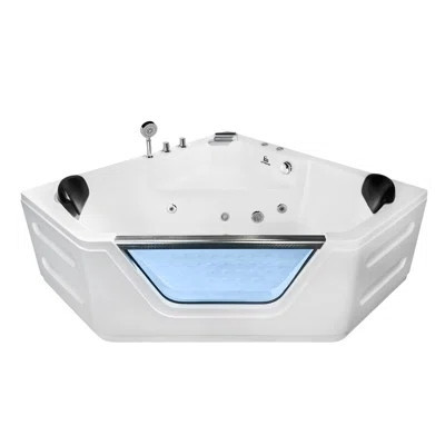 Corner Tub 2 Person Acrylic Whirlpool Bathtub,59" Corner Jetted Bathtub With Light,spa Bath Tub With 6 Jets,hydro Massage Tub With Chromatherapy,white | Wayfair North America