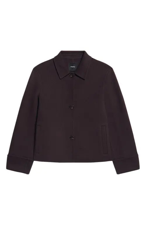 Theory Boxy Wool Blend Jacket in Cacao - Daj at Nordstrom, Size X-Small | Nordstrom