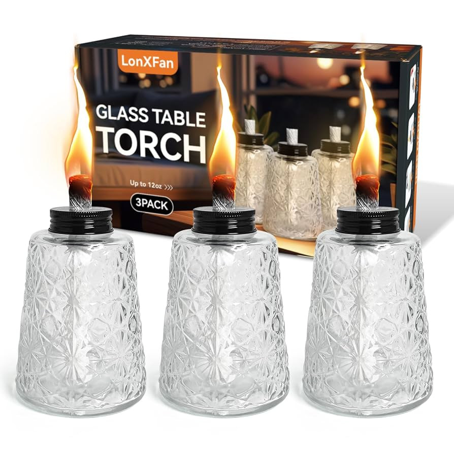3 Pack Glass Table Top Torch, Table Top Light Torches Outdoor Torch for Outside Replacement Fuel ... | Amazon (US)