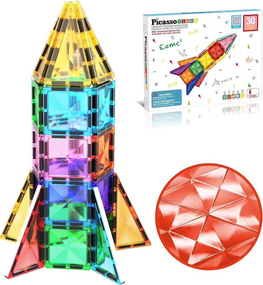 PicassoTiles 30pcs Mini Size Magnetic Tiles Sensory Magnet Toys Diamond Series Construction Build... | Amazon (US)