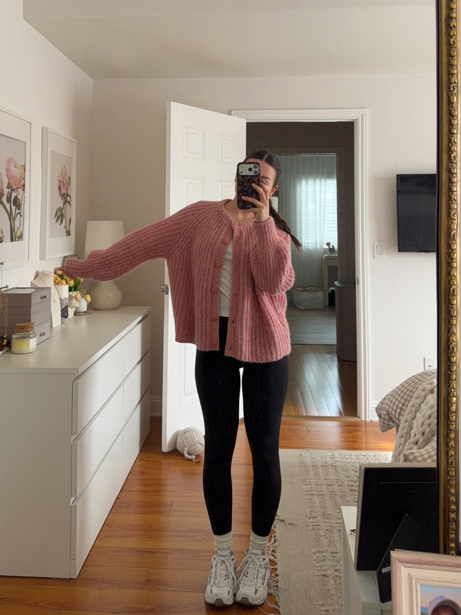 Chilly morning ootd — exact sneaker color combo is sold out but I’m eyeing the all white ones 👀

Wearing the Sezane sweater in a size Small

#Sezane #DSW 

#LTKActive #LTKootd