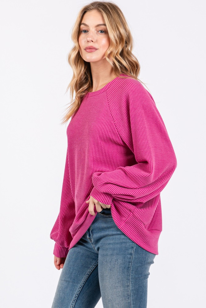 Magenta Ribbed Long Sleeve Top | PinkBlush Maternity