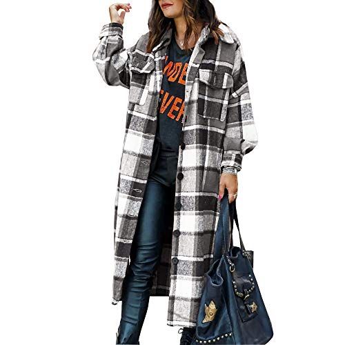 Hixiaohe Women's Casual Wool Blend Plaid Shirt Jacket Loose Button Down Shacket Coat | Amazon (US)