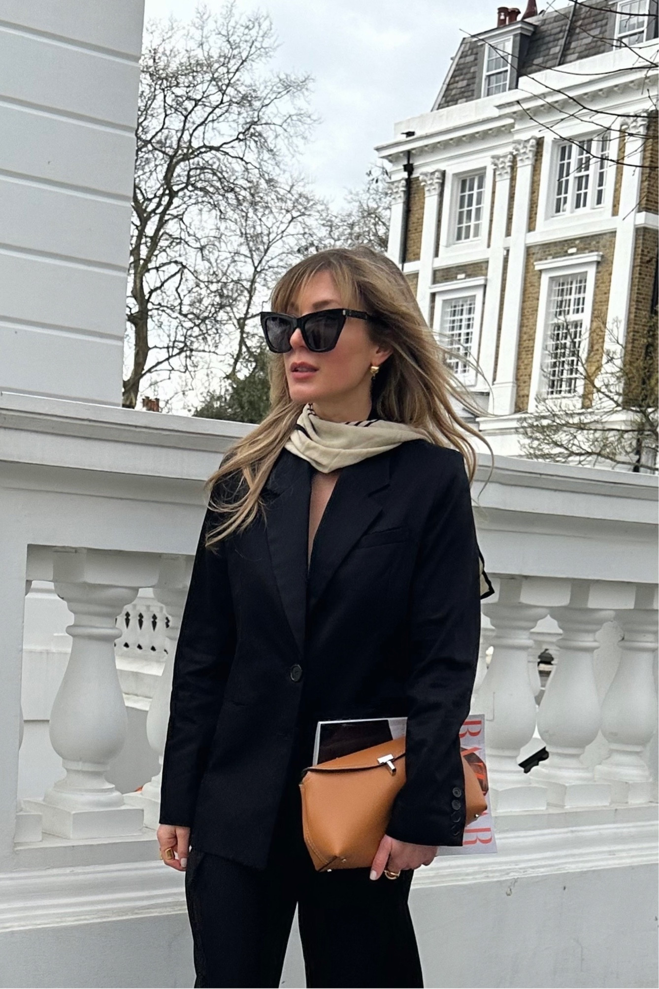 Black blazer, simple outfit, Toteme bag, Toteme scarf, YSL sunglasses, street style, neutral outfit, all black outfit 

#LTKstyletip #LTKSeasonal #LTKeurope