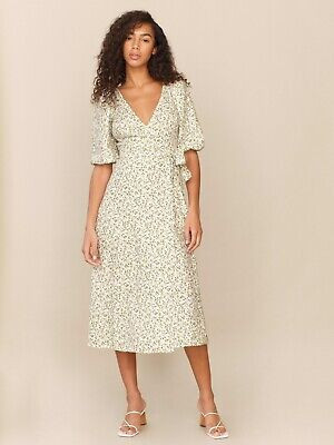 REFORMATION MINT LINEN MIDI WRAP DRESS IVY SIZE S $248 | eBay US