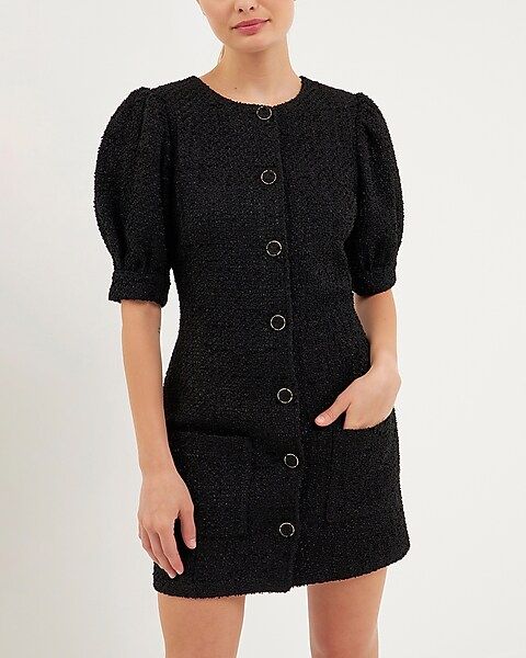 Endless Rose Puff Sleeve Tweed Mini Dress | Express