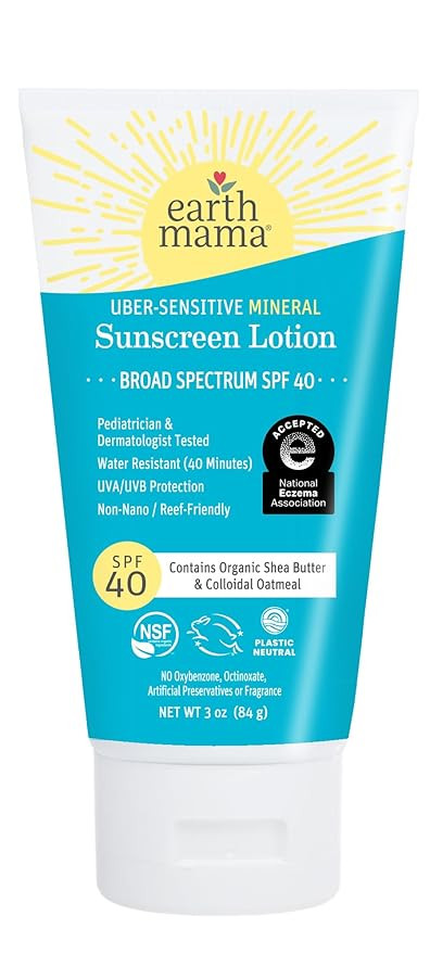 Earth Mama Uber-Sensitive Mineral Sunscreen Lotion SPF 40 | Reef Safe, Non-Nano Zinc, Contains Or... | Amazon (US)