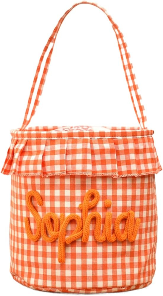 Halloween Basket Ruffle Personalized,Custom Ruffle Gingham Halloween Basket (Orange-A) | Amazon (US)