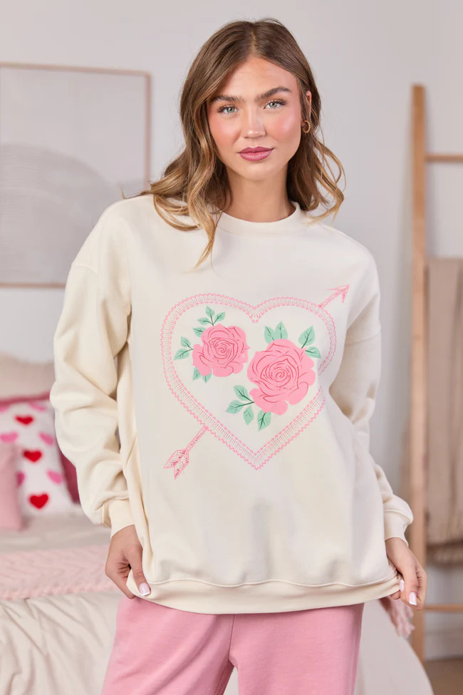 Heart Arrow Cream Graphic Sweatshirt SALE | Pink Lily