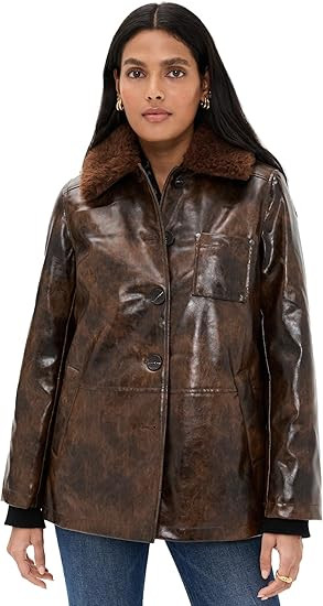Avec Les Filles Women's Faux Leather Relaxed Aviator Jacket | Amazon (US)