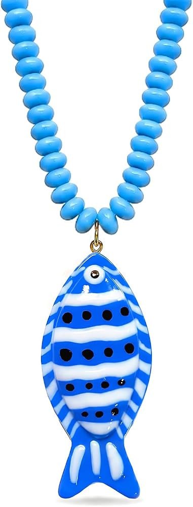 Fish Necklace for Women Red Blue Beaded Necklace Summer Beach Jewelry Ocean Inspired Beach Vacati... | Amazon (US)