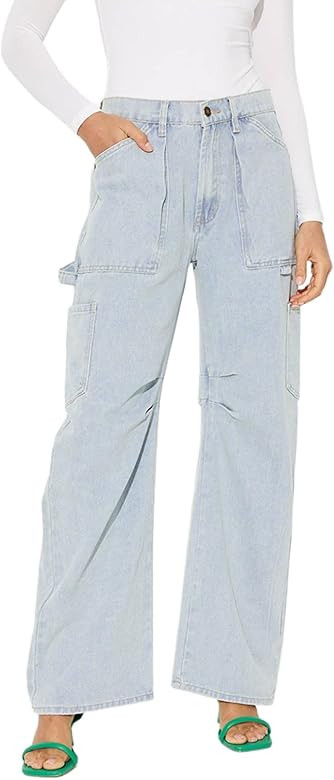 Dokotoo Women 6 Pockets High Waisted Cargo Pants Wide Leg Casual Pants Combat Military Trouser US... | Amazon (US)