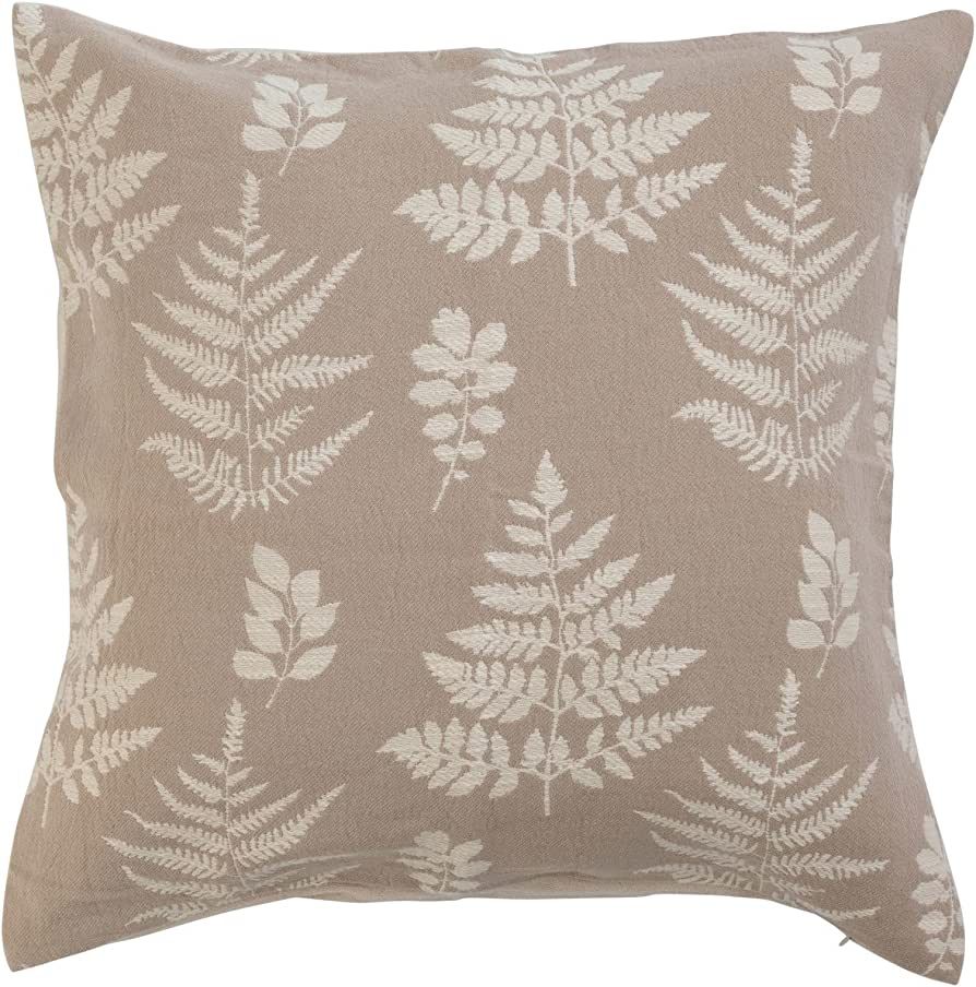 Creative Co-Op Woven Cotton Jacquard Fern Print, Beige Pillows, 24" L x 24" W x 1" H, Natural | Amazon (US)