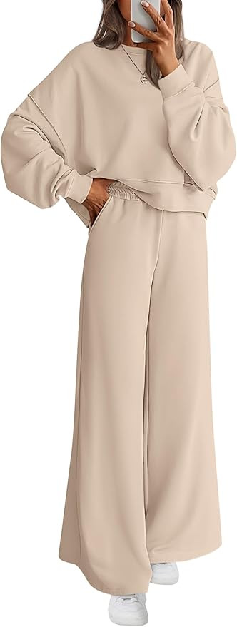 PRETTYGARDEN Women 2 Piece Outfits 2025 Fall Sweatsuits Crewneck Sweatshirt Wide Leg Sweatpants L... | Amazon (US)