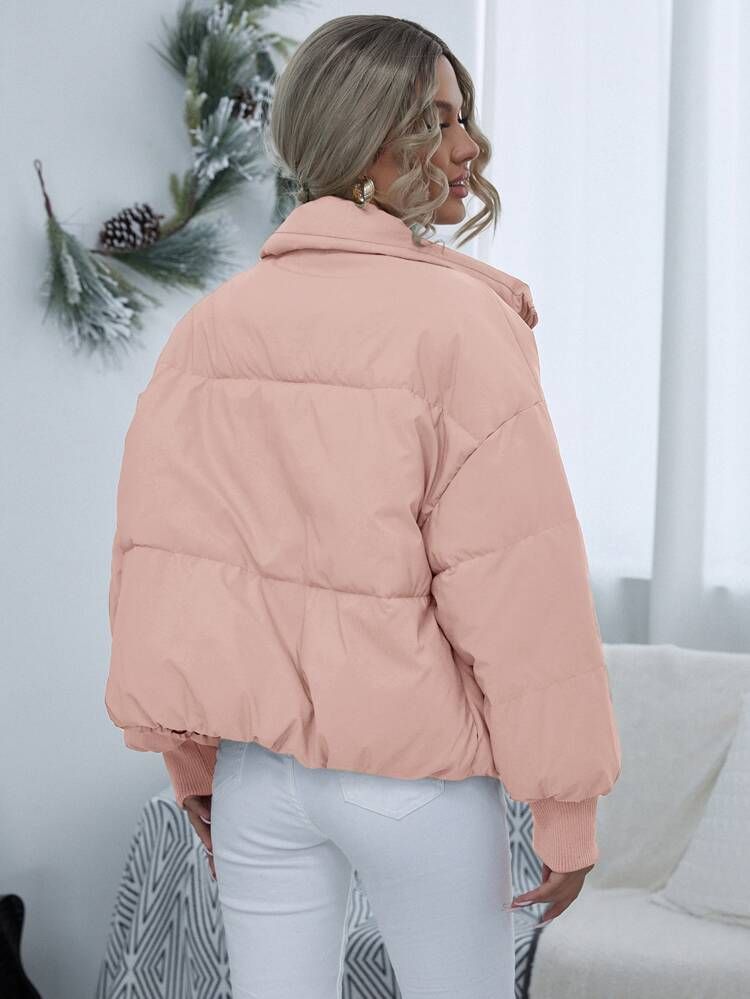 Drop Shoulder Zip Up Puffer Jacket | SHEIN