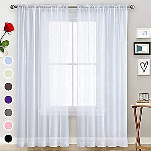 SpaceDresser Basic Rod Pocket Sheer Voile Window Curtain Panels White 1 Pair 2 Panels 52 Width 84 In | Amazon (US)