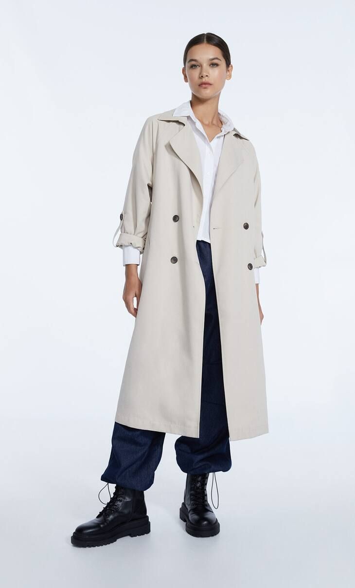 Long flowing trench coat | Stradivarius (UK)