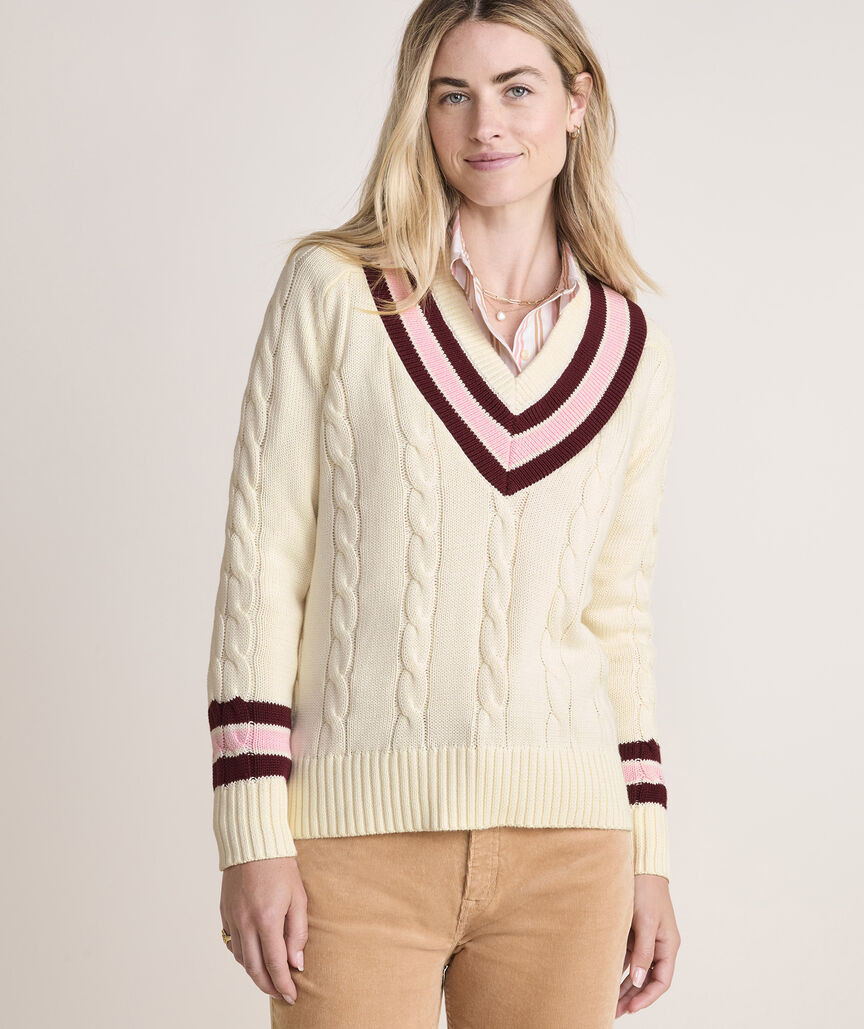 Varsity Cable V-Neck Sweater | vineyard vines