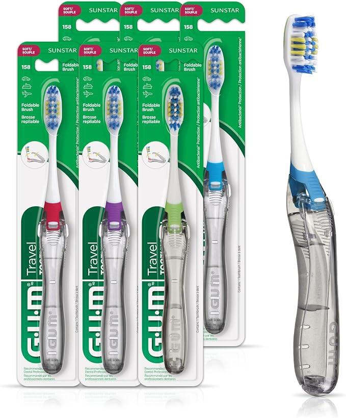GUM Folding Travel Toothbrush for Adults, Soft-Bristled Compact Toothbrush with Tongue Scraper, 1... | Amazon (US)