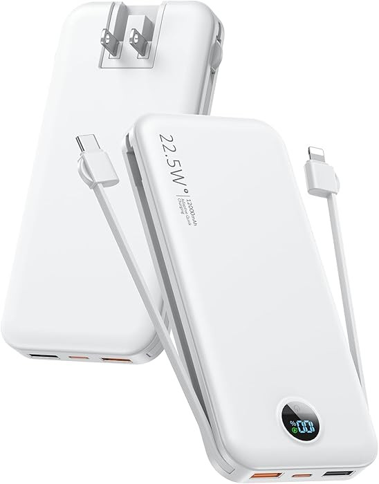 Portable Phone Charger, 12000mAh 22.5W Fast Charging Power Bank with Built-in Cables & Wall Plug,... | Amazon (US)