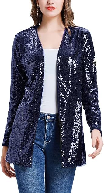 KANCY KOLE Women's Sequin Jacket Open Front Blazer Casual Long Sleeve Cardigan Coat S-XXL | Amazon (US)