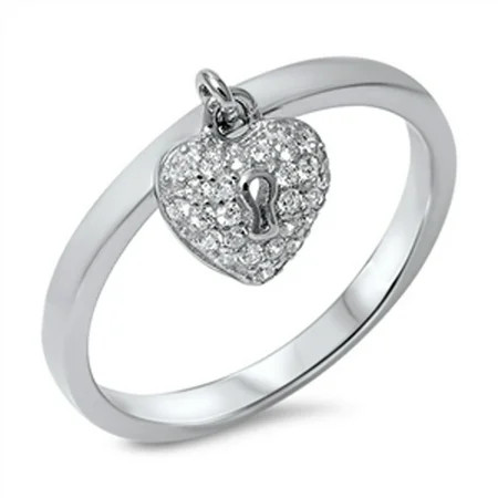Dangling Heart Hanging Clear CZ Cluster Ring 925 Sterling Silver Band White Female Size 7 | Walmart (US)