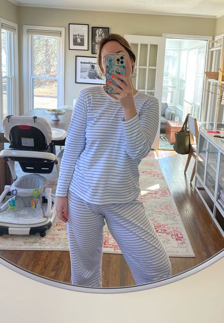 Slow Saturday morning - Cash is recovering from a fever and napping, Chris is cleaning, and we’re going to an open house later 🩵 I treated myself to some new pajamas and there is seriously nothing better than spending the weekend in these. My 4th pair from this brand! Linked a couple other sets on my radar for spring. 