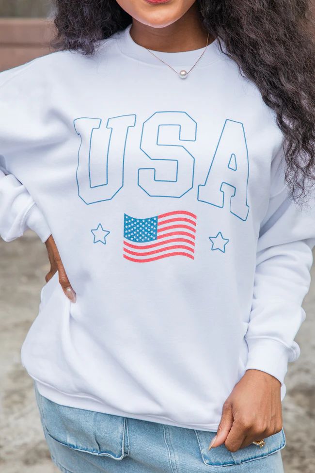 USA Flag White Oversized Graphic Sweatshirt DOORBUSTER | Pink Lily