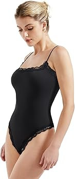 SUUKSESS Women Square Neck Lace Bodysuit Sleeveless Spaghetti Strap Tank Top | Amazon (US)
