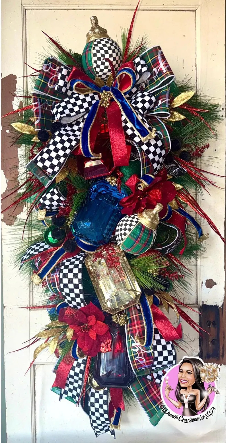 Elegant Christmas Swag, Plaid and Check Holiday Door Decor, Luxe Red Green Gold Winter Swag, Chri... | Etsy (Global)