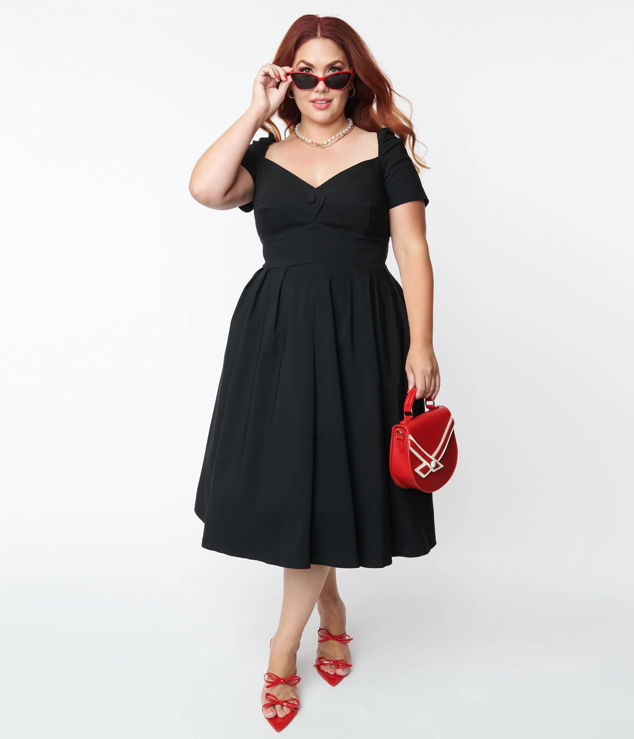 Unique Vintage Plus Size Black Sweetheart Midge Swing Dress | Unique Vintage - North America