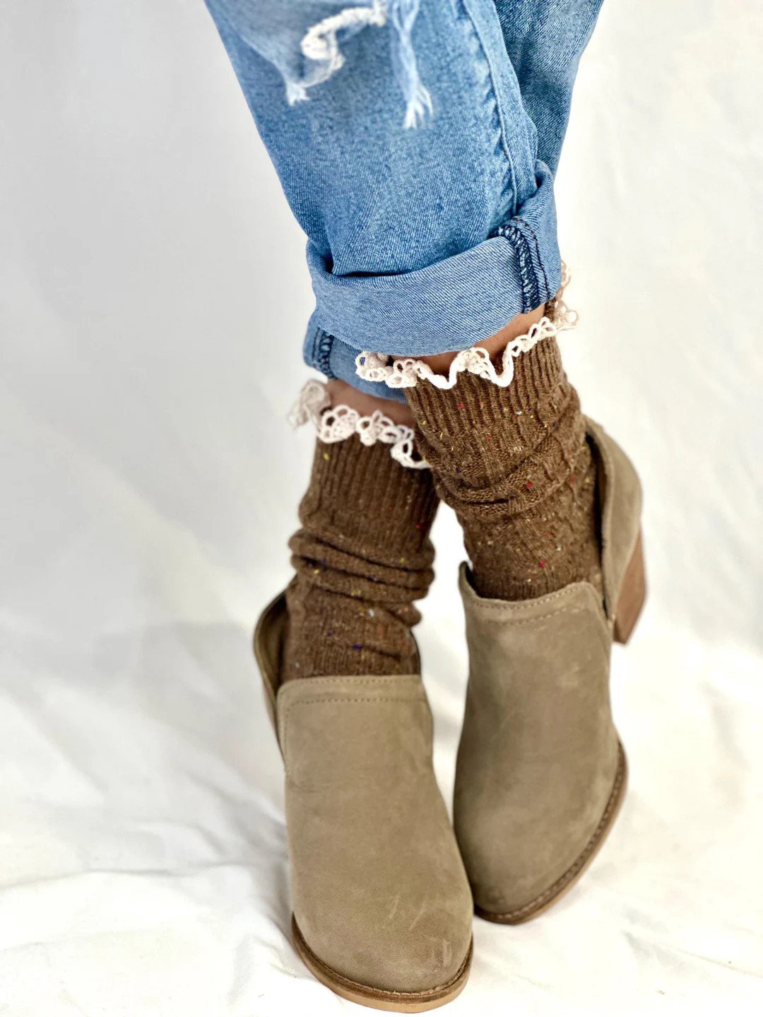 BROWN tweed lace slouch socks  USA knitted for booties. women's Fall fashion, tweed slouch socks,... | Etsy (US)