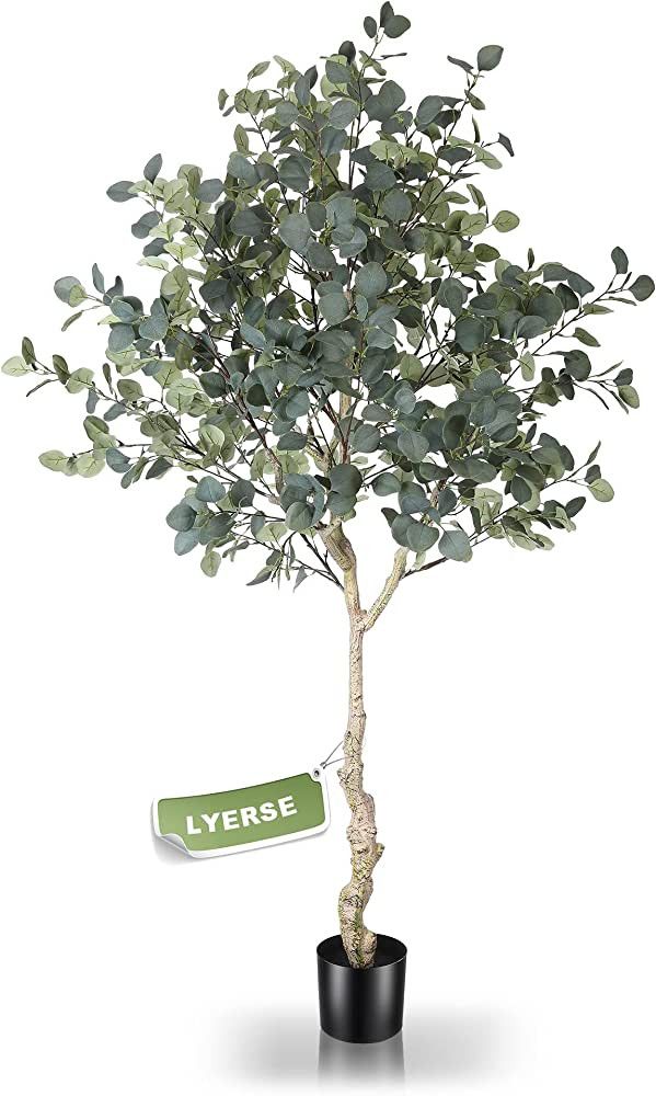 LYERSE 6ft Artificial Eucalyptus Tree in Plastic Nursery Pot, Tall Faux Eucalyptus Stems Fake Plants | Amazon (US)