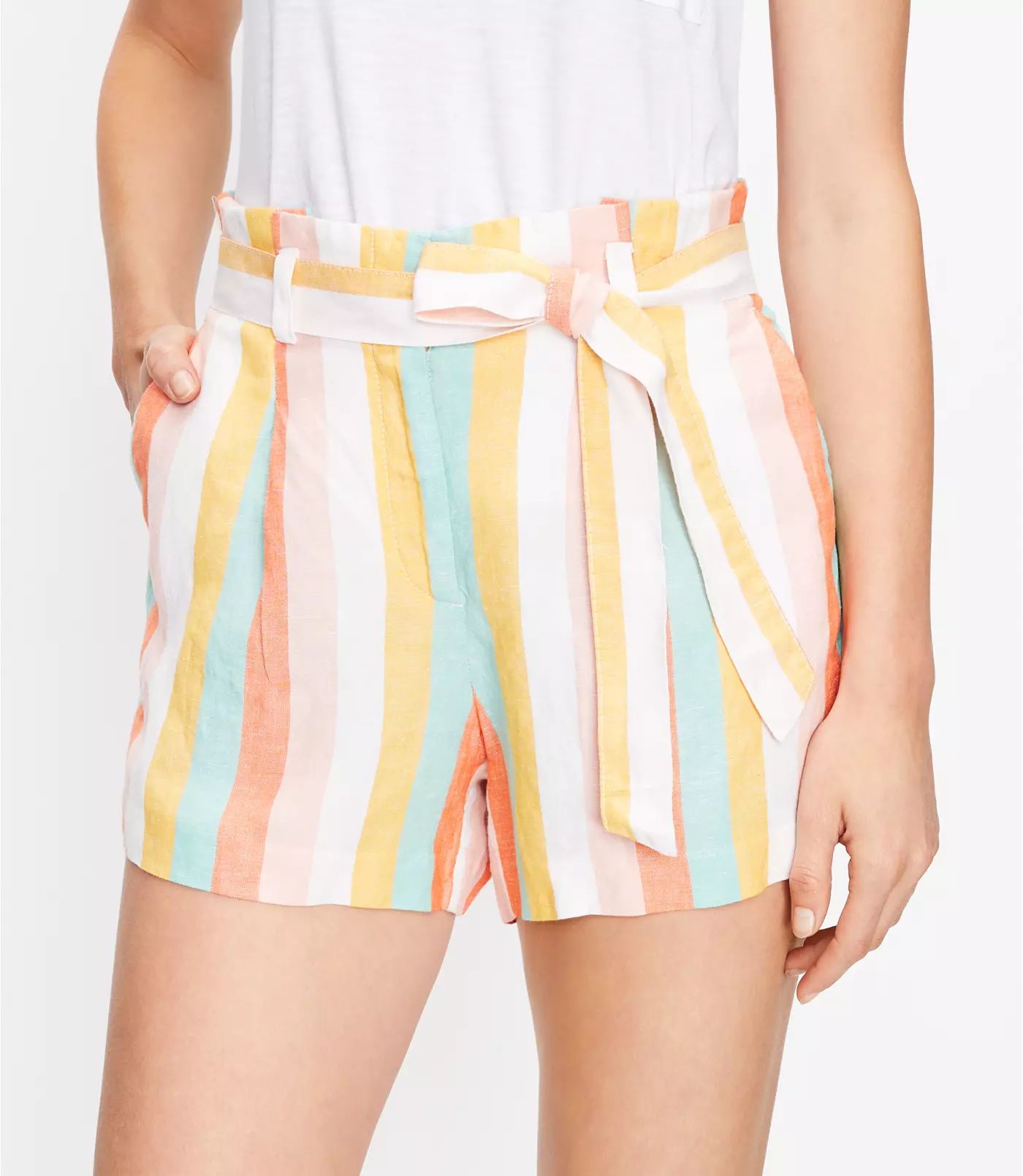 Paperbag Pull On Shorts in Stripe | LOFT | LOFT