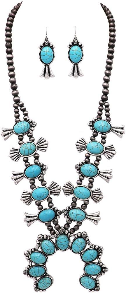 Rosemarie & Jubalee Women's Statement Western Howlite Squash Blossom Necklace Earrings Set, 27"-30"  | Amazon (US)
