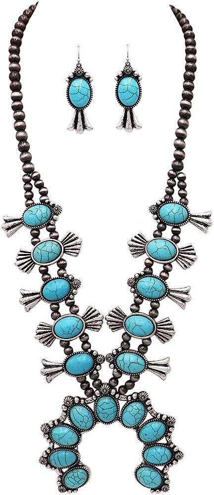 Rosemarie & Jubalee Women's Statement Western Howlite Squash Blossom Necklace Earrings Set, 27"-30"  | Amazon (US)