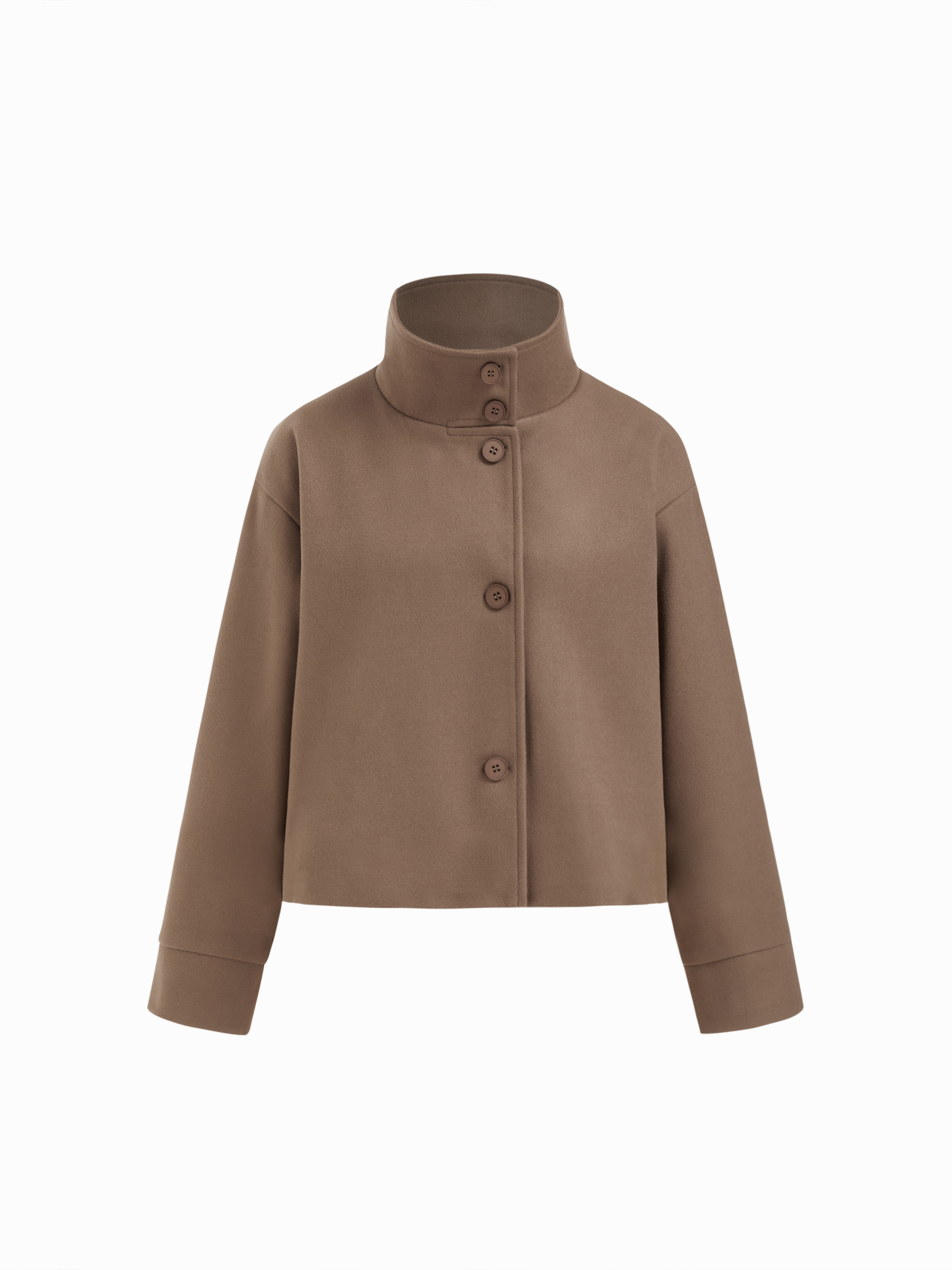 Woven High Neck Button Oversized Long Sleeve Jacket For Daily Casual | Cider