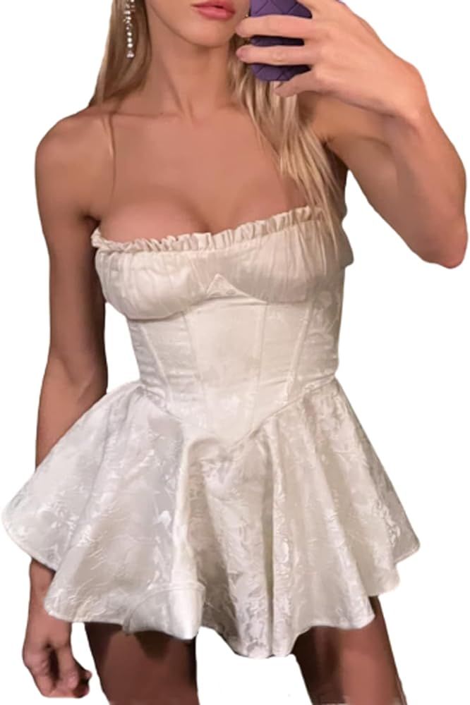 Awoscut Women's Wrap Strapless Bodycon Dress Sleeveless Ruffles Irregular Hem Cocktail Dress Part... | Amazon (US)