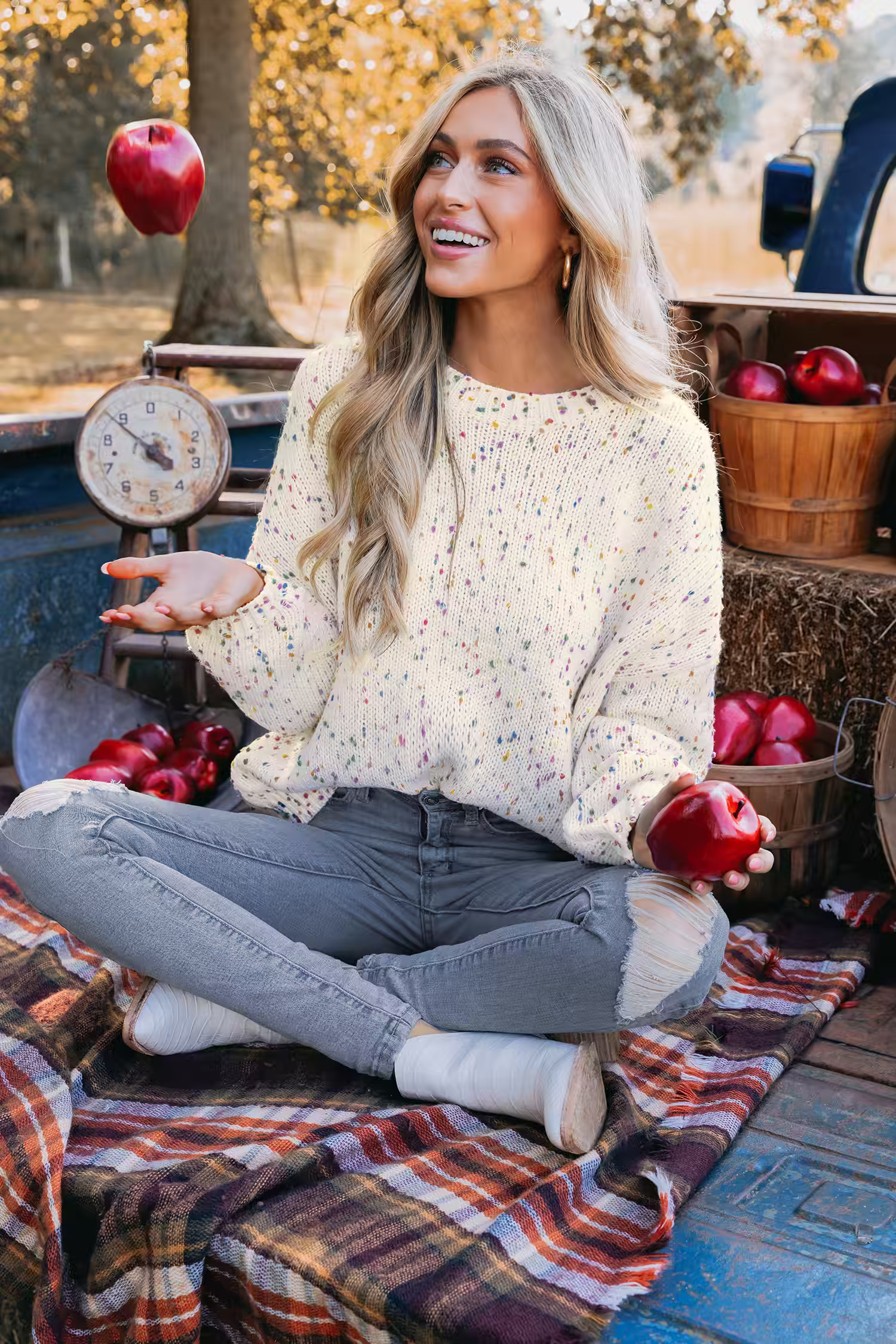 Rainbow Pom Pom Drop Sleeve SweaterHOT | Cupshe US