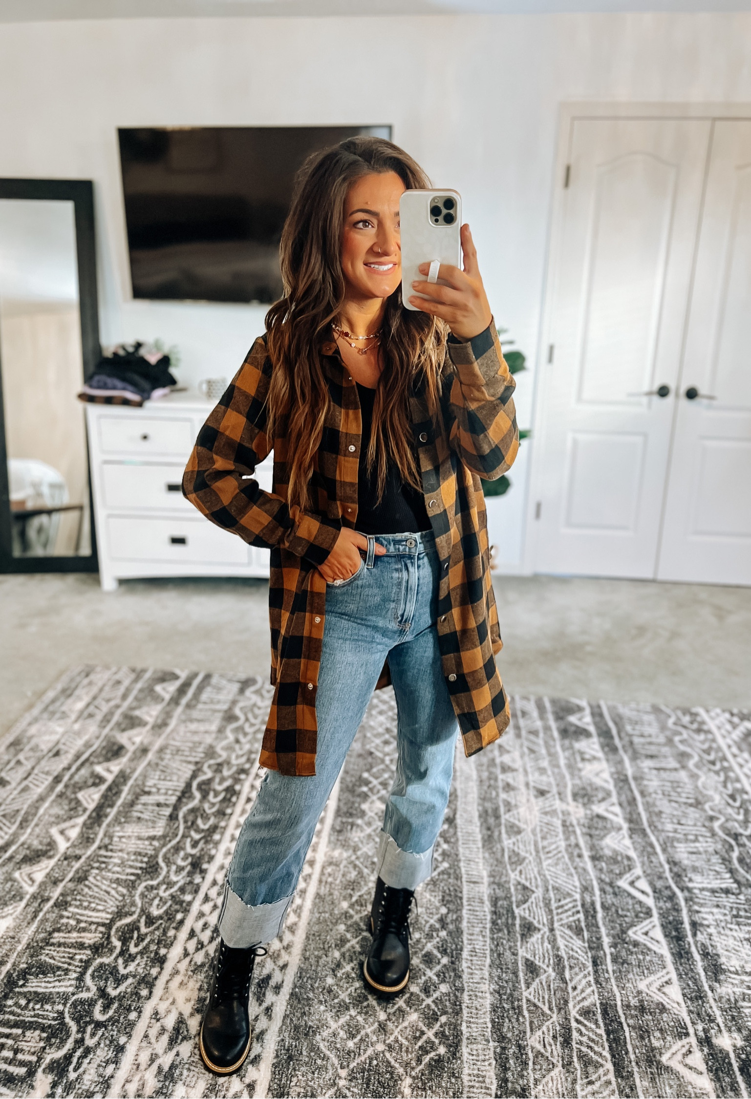 Long plaid casual style. In my true size. Other colors available 👍 the curve love denim from A&F are the best and I can’t rec enough! 

#LTKSeasonal #LTKfindsunder50 #LTKstyletip