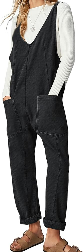 EXLURA Womens High Roller Denim Bib Jumpsuits Casual Loose Sleeveless Baggy Overalls Jeans Pants ... | Amazon (US)
