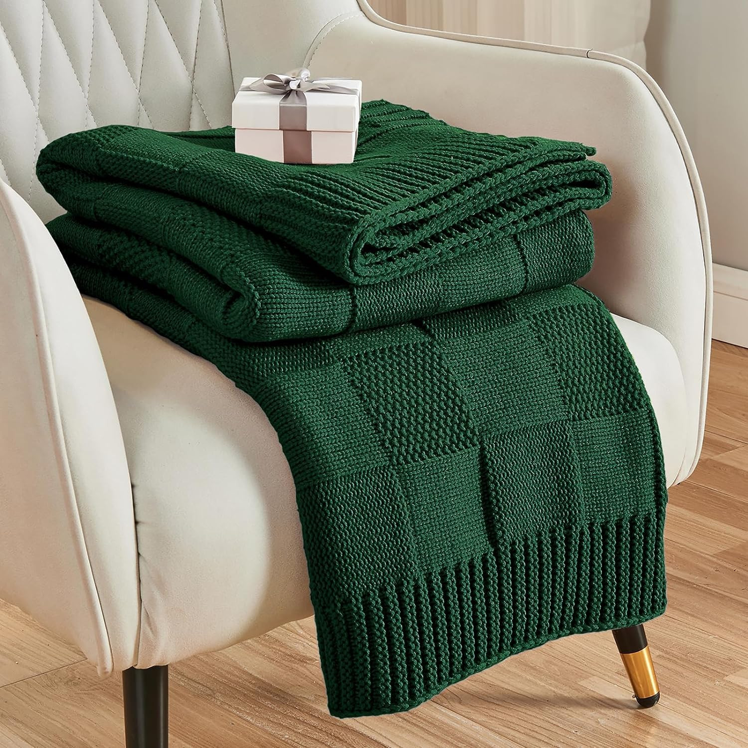 Knit Throw Blanket,Green Checkered Throw Blanket for Couch,Soft Cozy Warm Knitted Throw Blanket f... | Walmart (US)