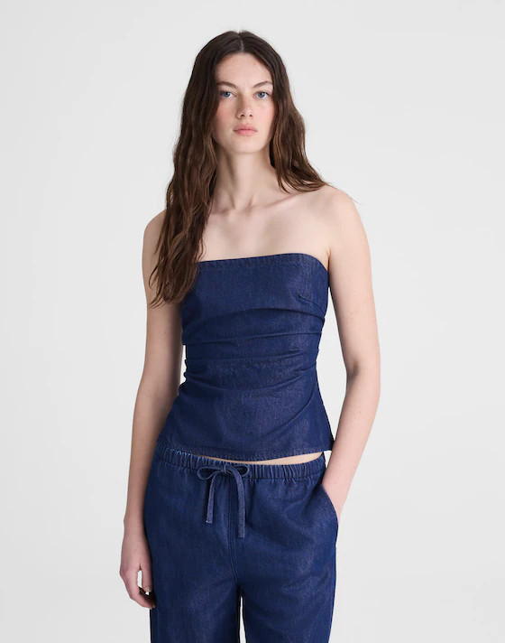 Airy Denim Ruched Squareneck Tank | Madewell