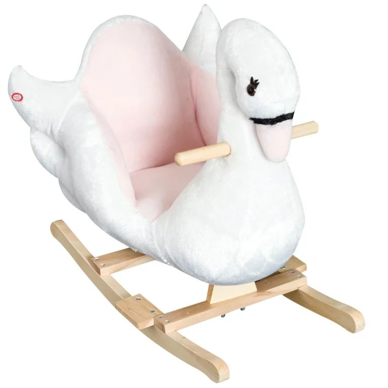 Qaba Plush Kids Ride On Rocking Horse Swan Style Toy, White and Pink | Walmart (US)