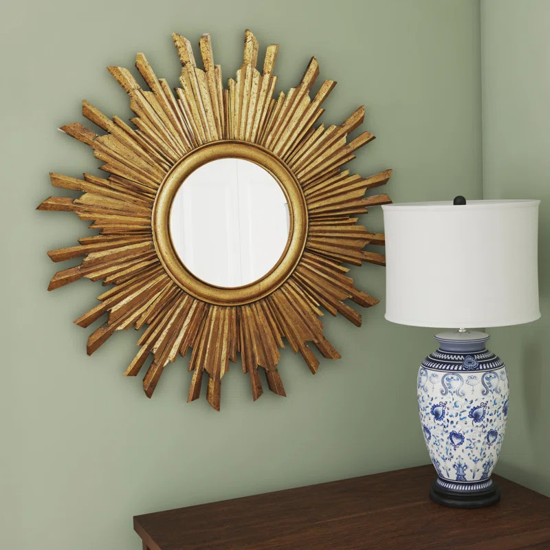 Harbert Round Reclaimed Wood Sunburst Wall Mirror | Wayfair North America