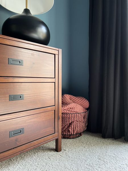 Affordable dark wood dresser (Amazon) and cute wire basket perfect for storing blankets

#LTKhome