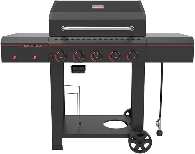 Megamaster 5-Burner Propane Gas Grill with Side Tables, Accessory Hooks, 50,000 BTUs, 656 SQ. In.... | Amazon (US)