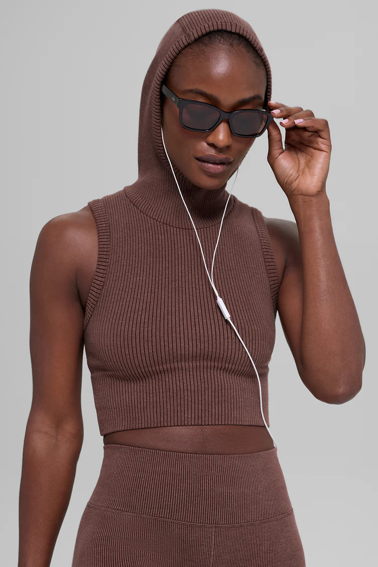 Seamless Two Tone Rib Hooded Vest - Brownstone Heather | Alo Yoga