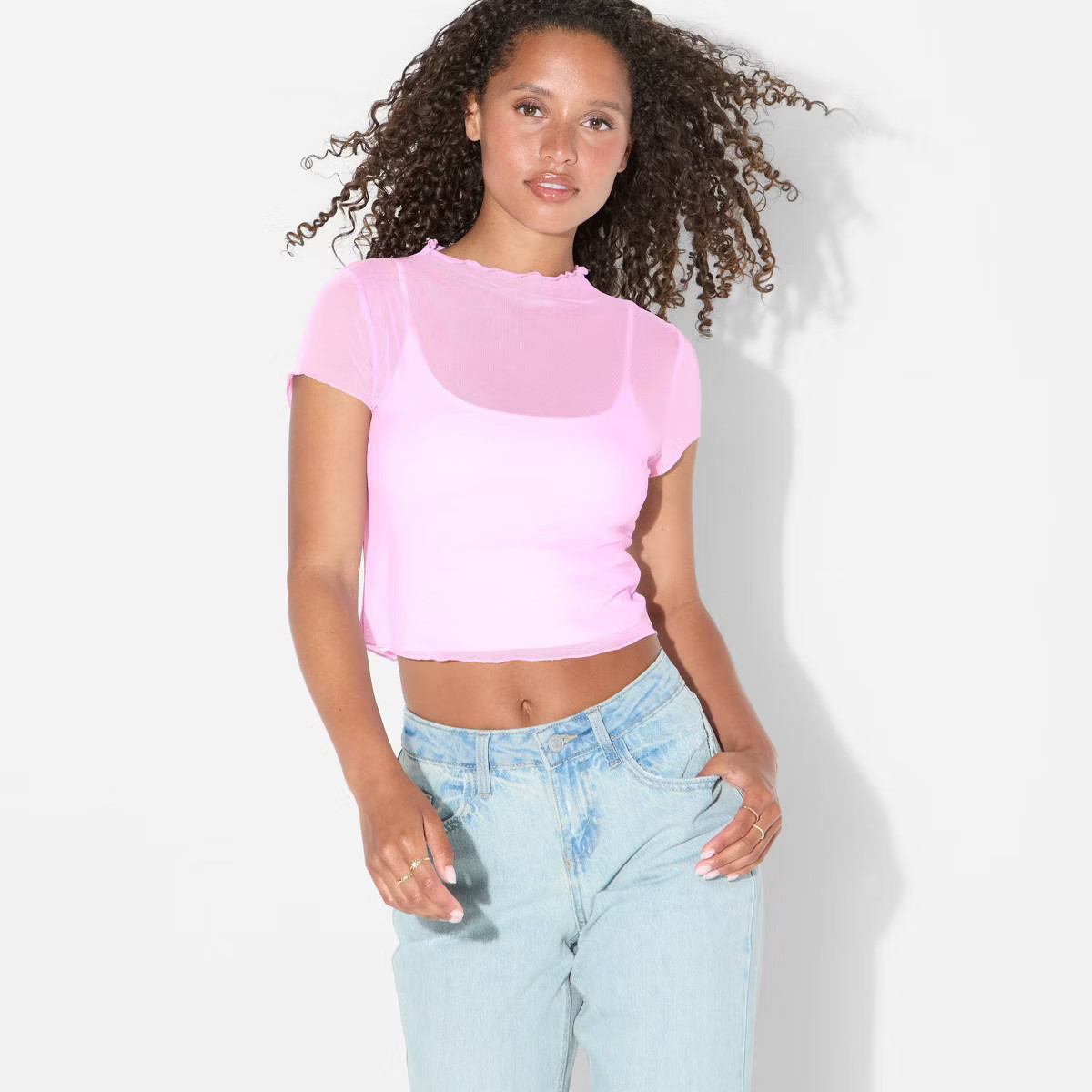 Women's Printed Cap Sleeve Ruff-Collar Blouse - Wild Fable™ Beige Cow Print L | Target